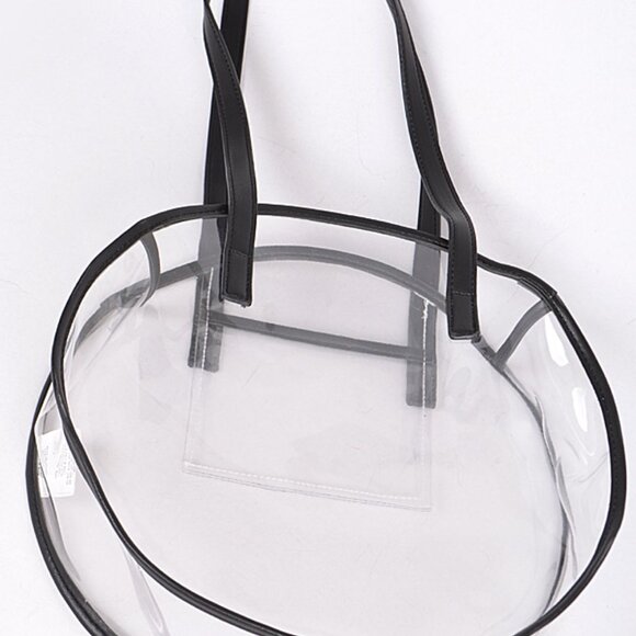 Clear Round Shoulder Bag/Tote Bag- W/ Black Accents & Pocket - NWT - Picture 7 of 8